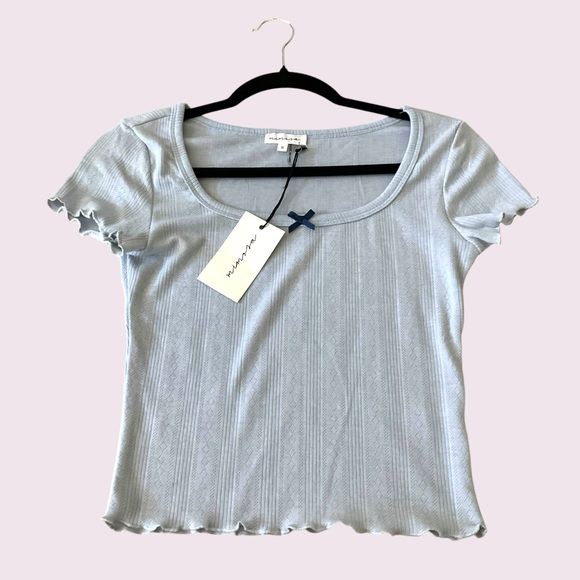 Boutique Baby Blue Pointella Short Sleeved Stretch Top - Picture 7 of 8